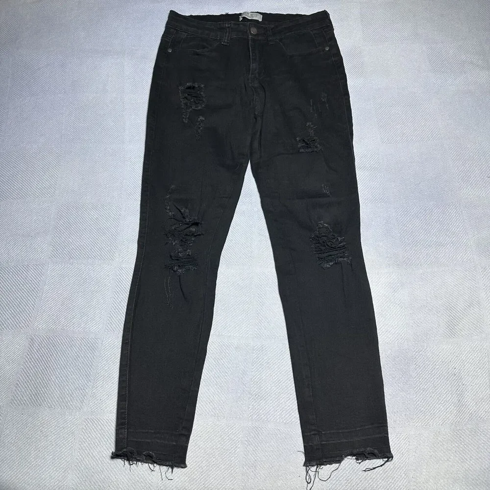 Judy Blue Distressed Frayed Hem Stretch Ripped Black‎ Jeans Women's Size 9/29